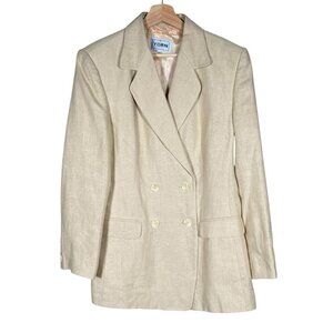 Vintage YORN 100% Linen Double Breasted Blazer Women's 38 Classic Preppy Jacket